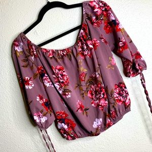 Mauve Floral 3/4 Long Sleeve Halter Top